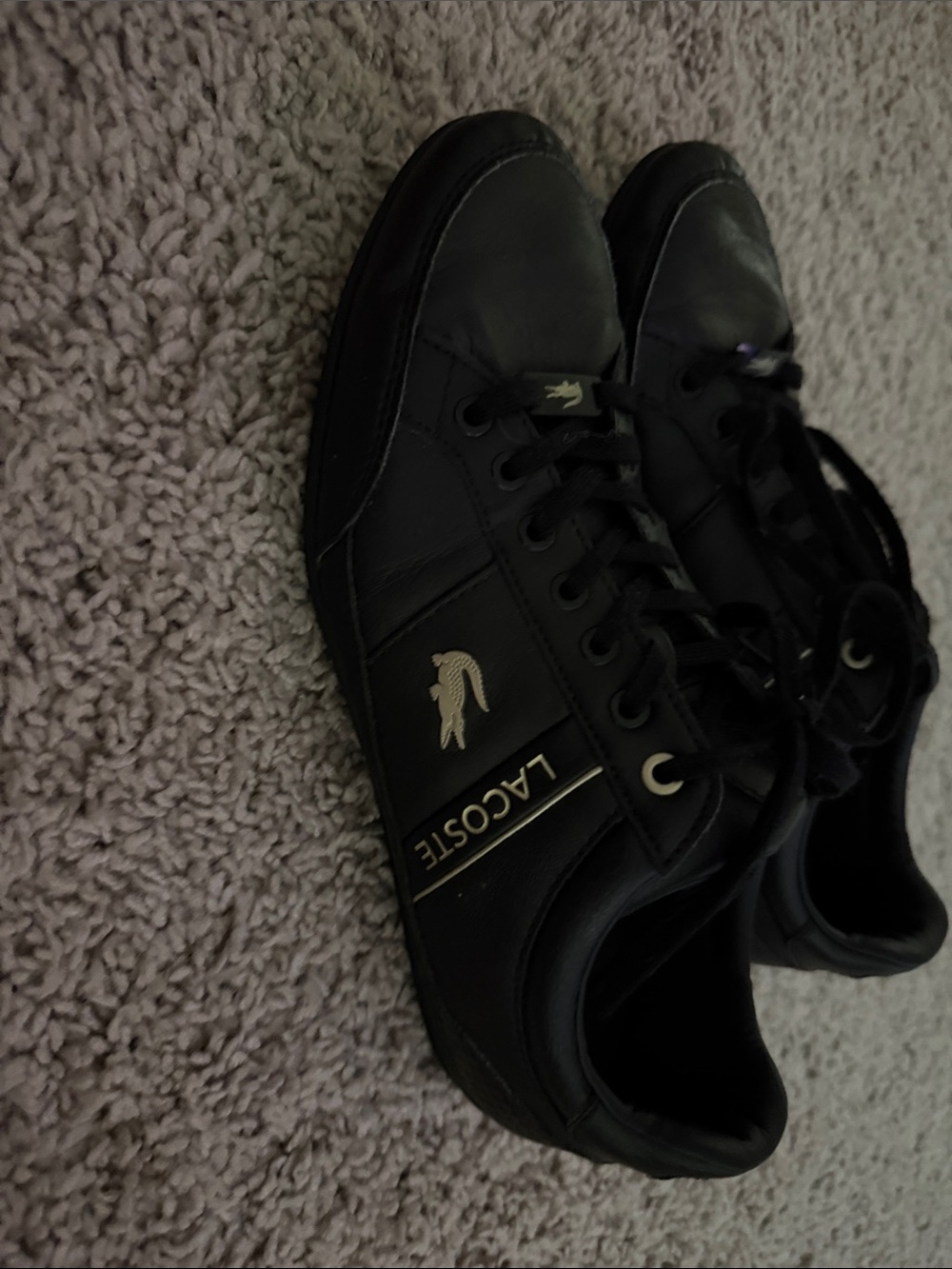 Lacoste Men's Black Leather Low-Top Sneakers with Gold Logo